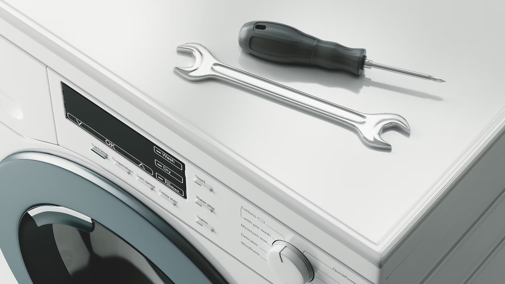 Appliance repair tools on a washing machine